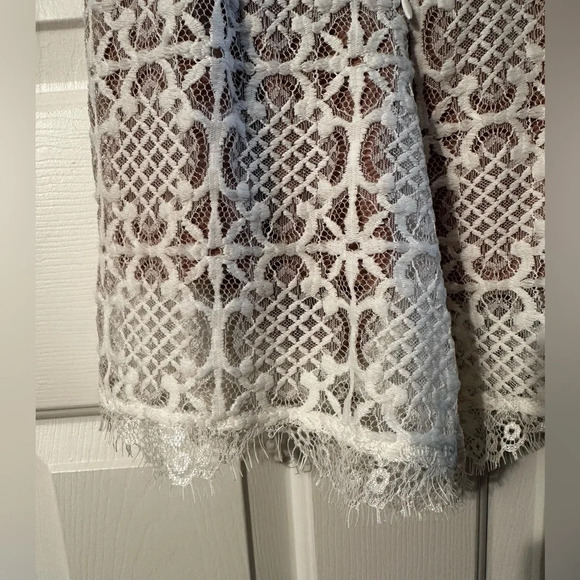 4SI3NNA Revolve Anthro Nude Illusion Ivory Lace Wrap Romper MED Zip Back Boho - Picture 9 of 13